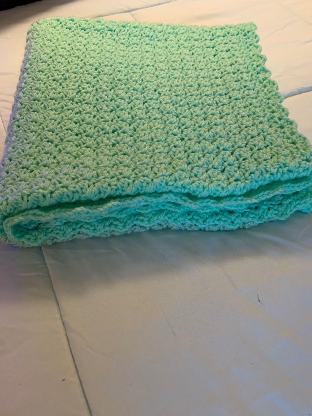 Crocheted Handmade Blanket 59 1/2 x 27 1/2 New Lap Blanket or wrap over shoulder